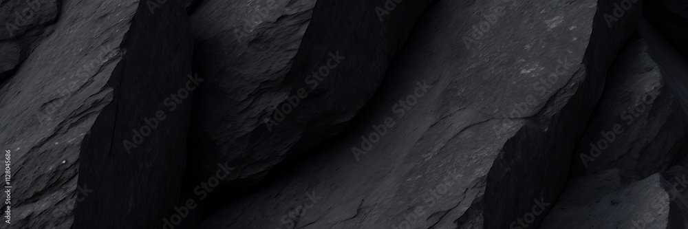 Poster high-resolution abstract digital artwork of dark textured rock formations with depth and rugged deta