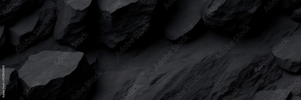 Poster high-resolution abstract digital artwork of dark textured rock formations with depth and rugged deta