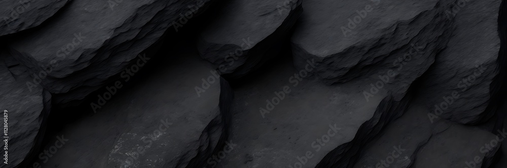 Poster high-resolution abstract digital artwork of dark textured rock formations with depth and rugged deta