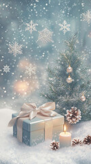 gift box, ribbon, christmas tree, glitter, candle, snowflake, fairy tale, fantastic