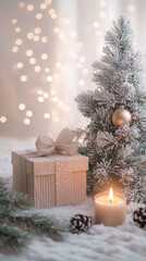 gift box, ribbon, christmas tree, glitter, candle, snowflake, fairy tale, fantastic