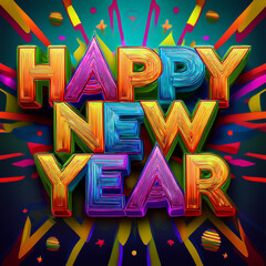 happy new year greeting in colorful text effect