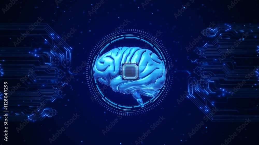Poster 3d futuristic cyber technology innovation interface brain artificial intelligence concept, circuit b