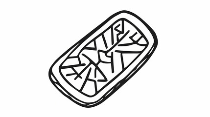Outline of a viking runestone with luck symbol, bold black lines, no shading, white background. Runestone. Illustration