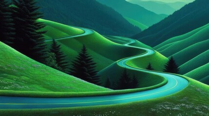 A green path leads to the distance in the forest,