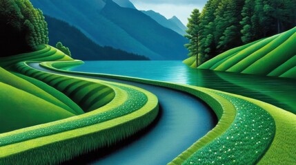 A green path leads to the distance in the forest,