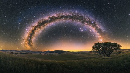 Fototapeta premium Galaxy Spiral over Rolling Hills
