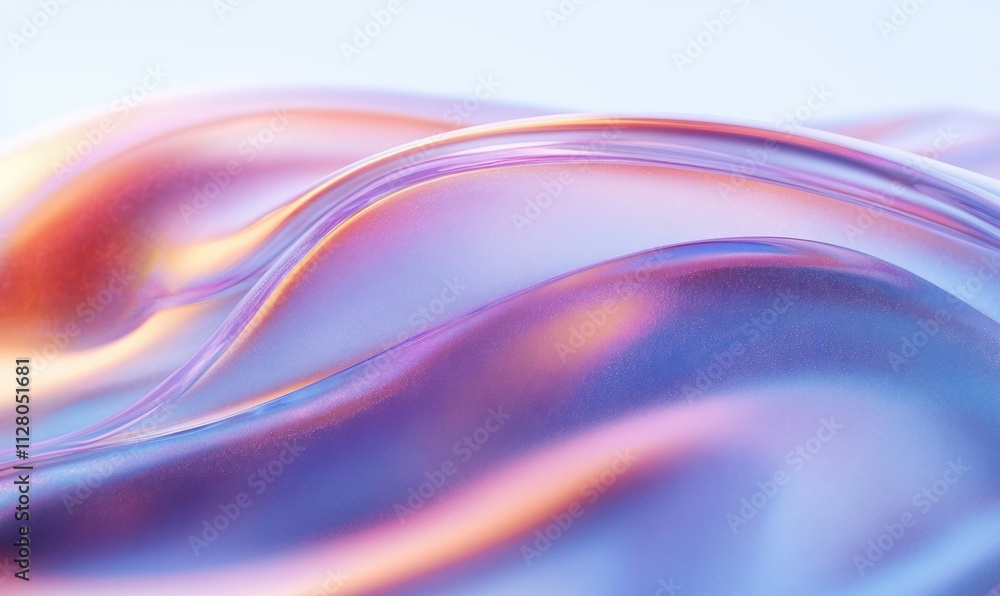Poster abstract iridescent fluid shapes with glossy finish and soft pastel colors 3d render