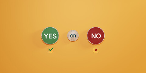 Yes and No text on wooden labels. Business decide options in difficult status. True False booleans. Making decisions in crisis situations.