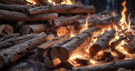 Weathered wooden background covered in sparkling glitter and burning logs, weathered, holiday, cozy, sparkling, burning