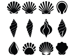black and white seashell silhouettes