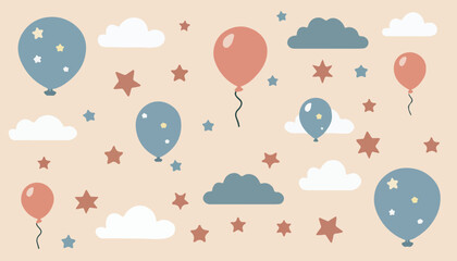 Whimsical Balloon and Cloud Pattern