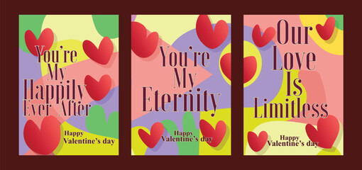 Naklejka premium Red Heart Valentine Card Trio with Modern Abstract Design
