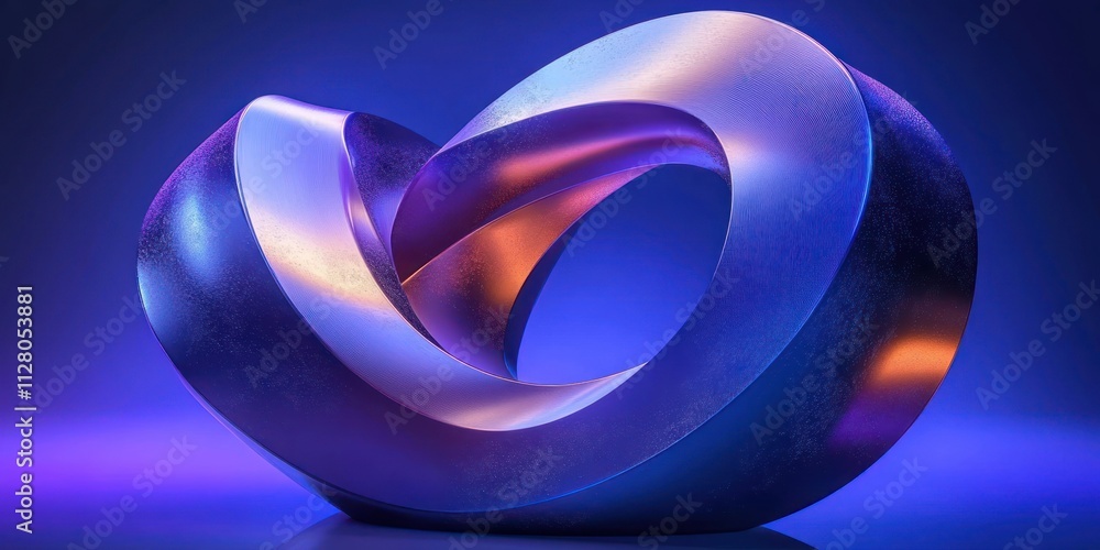 Poster abstract sculpture infinite loop with smooth curves and glossy finish in soft purple lighting