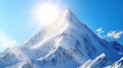 Obraz premium Realistic photo of the K2 snow mountain, sun shining on the top of K2