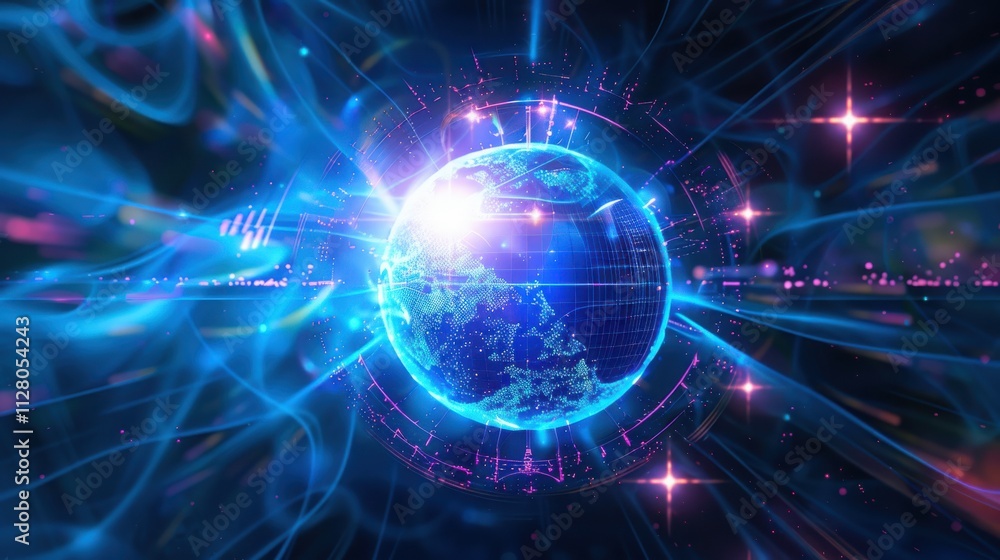 Aufkleber global network digital data sphere illuminated