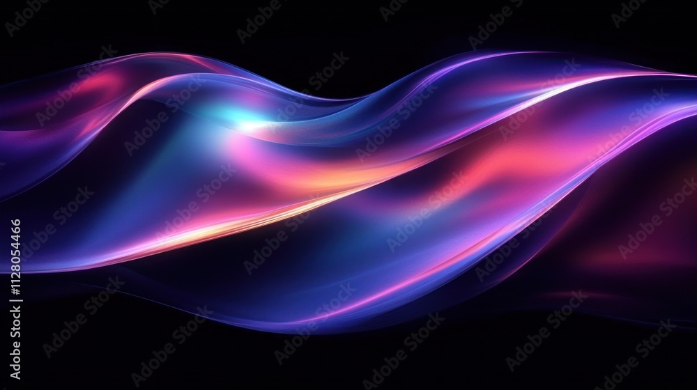 Poster abstract light flowing ribbons design minimalist art iridescent background 3d render