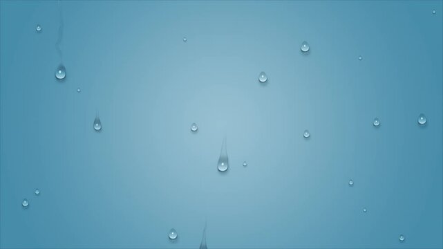 Transparent Water Drops Movement on Blue and Transparent Background - Water drops randomly sliding on wall or window glass