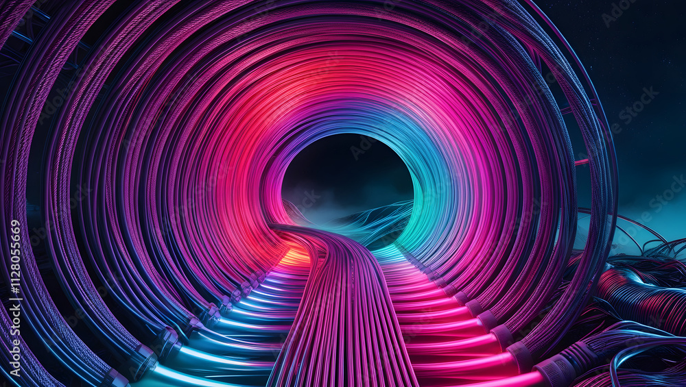 Poster neon tunnel of light: a mesmerizing abstract composition of vibrant neon lights, creating a swirling