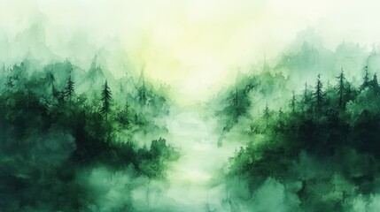 Fototapeta premium Green Watercolor Textured Background Abstract