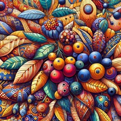 Berries in African Art Inspired by African art patterns and colo