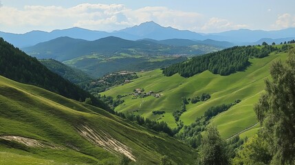 Fototapeta premium Photo of the green mountains, and clear sky