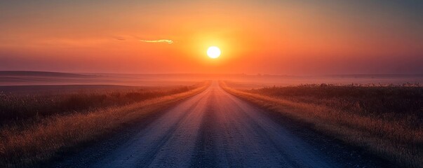 Tranquil Autumn Sunrise on Country Road, Generative AI