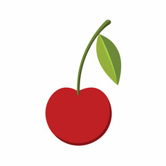 fresh Cherrie with stem and leaf on white background realistic one cherry clean white background isolated