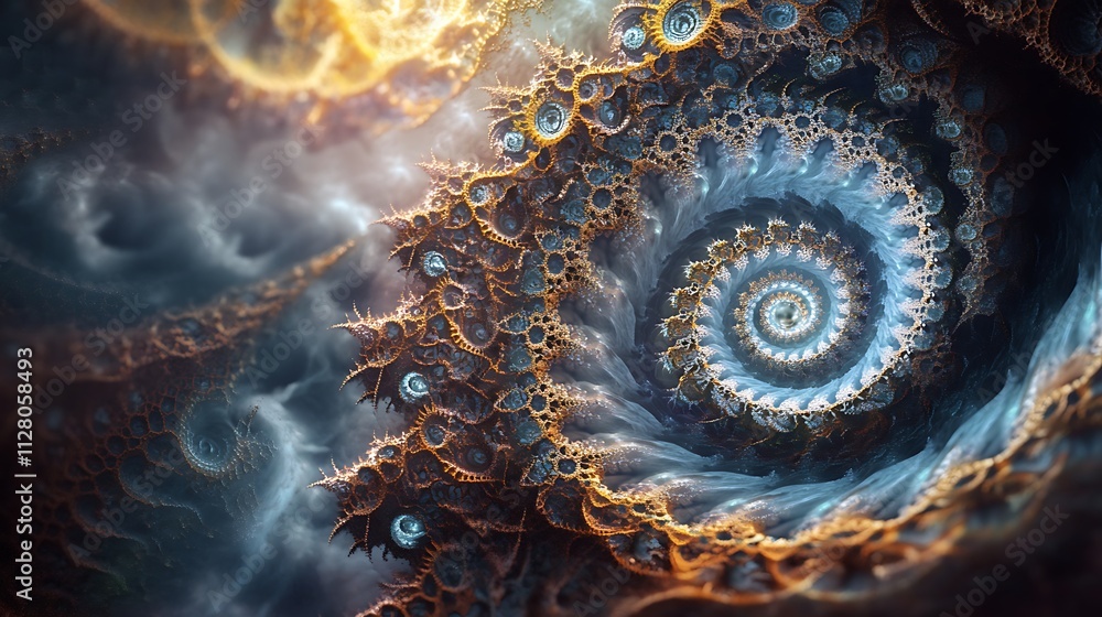 Aufkleber abstract fractal art: spiraling cosmic nebula with intricate cellular structure