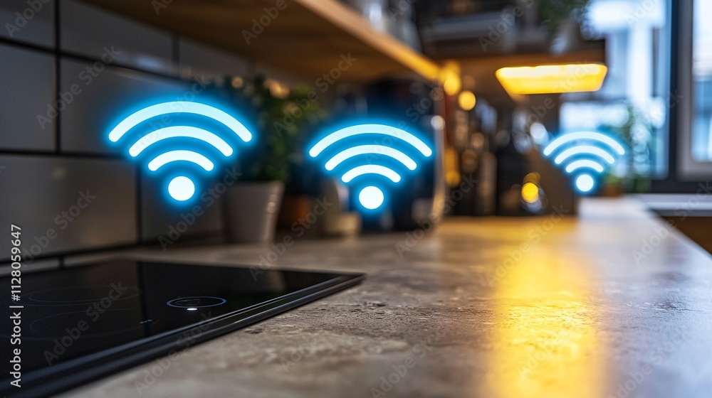 Aufkleber an advanced smart home setup illustrating the connectivity of microelectronic iot devices stock phot