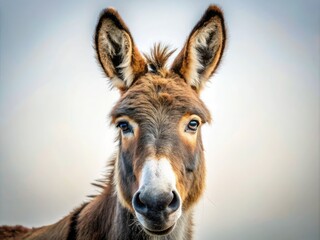 Fototapeta premium High-detail portrait: a calm white-background donkey, showcasing serene farm animal beauty.