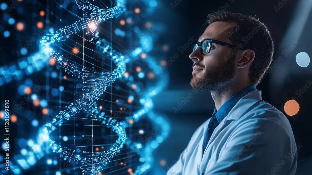 Poster A futuristic vision of microelectronic sensors transforming healthcare applications Stock Photo with side copy space