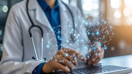 A futuristic vision of microelectronic sensors transforming healthcare applications Stock Photo with side copy space