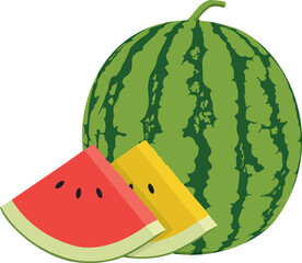 a drawing of a watermelon and a slice of watermelon.