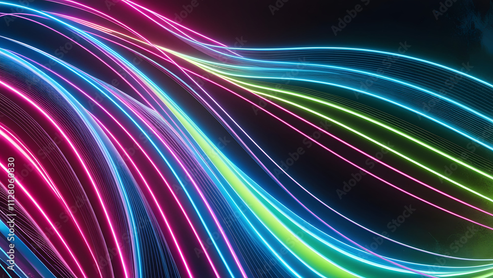 Poster neon abstract wave: a mesmerizing abstract composition of vibrant neon lines, flowing and intertwini
