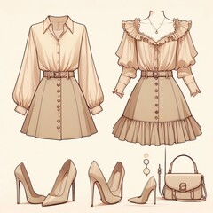 Obraz premium Blouse and A Line Skirt A blouse A line skirt and heeled pumps