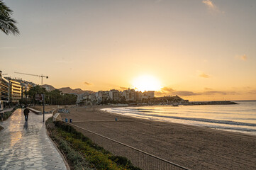 Sunrise in the tourist city of Benidorm in Alicante, Spain in 2024.