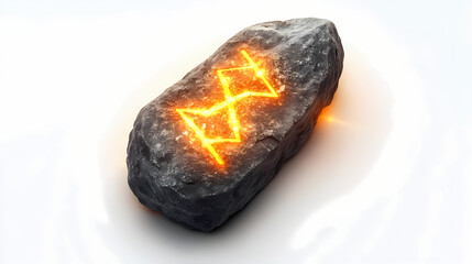 A glowing rune stone, magical symbol, realistic illustration, soft glow, isolated on white background. Runestone. Illustration