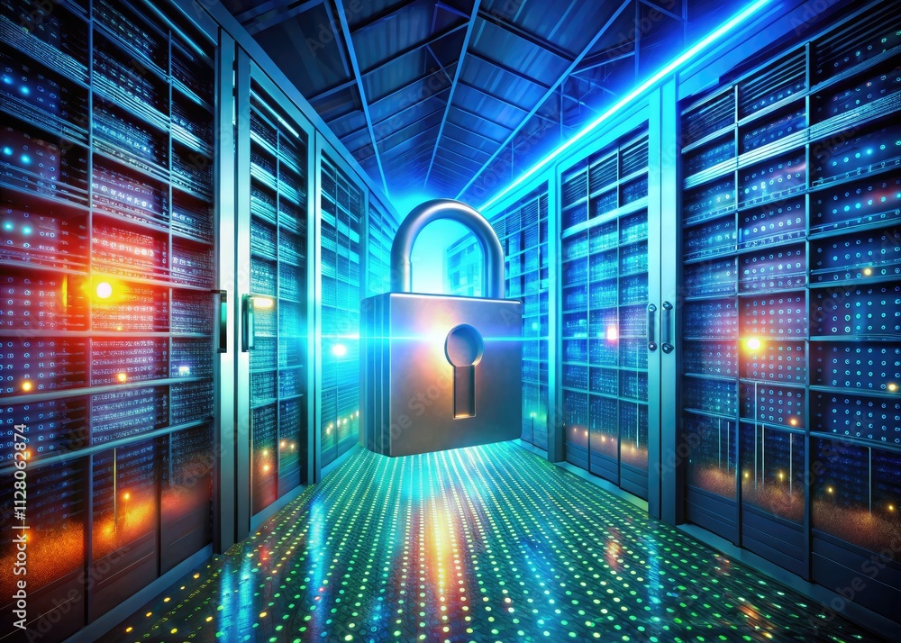 Aufkleber secure data center: impenetrable binary code protection, reinforced shielding, and unwavering padloc