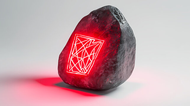 A levitating ancient rune stone, mystical object, glowing red, isolated on white background. Runestone. Illustration