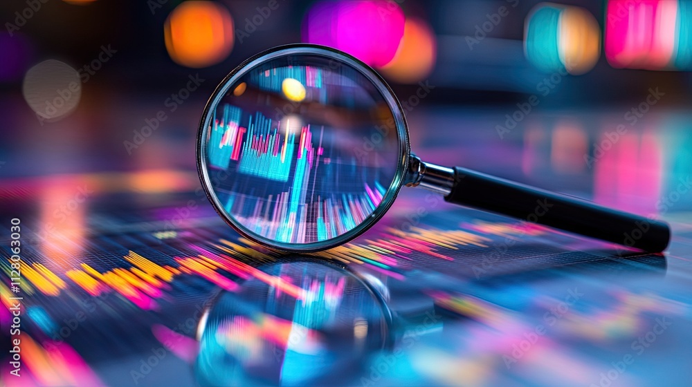 Poster data charts with vibrant, bright graphs and lines that represent analysis and research are highlight