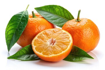 Clementine, Tangerine, Citrus Fruit, Slices, Green Leaf, White Background,  Isolated,  Food Photography, Still Life,  Healthy Snack, Vitamin C,  Bright, Juicy,  Fresh,  Organic,  Delicious