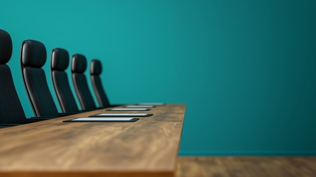 Corporate meeting setup with empty chairs modern office interior design professional atmosphere perspective view