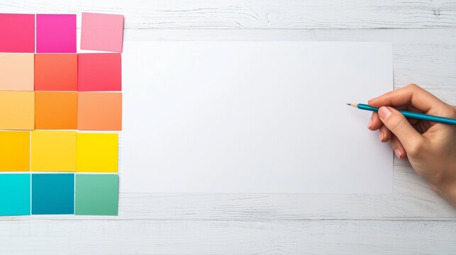 Creative color palette exploration art studio photo bright lighting overhead view color theory basics