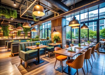 Contemporary Restaurant Interior Design with Open Layout and Minimalist Decor for Stylish Dining Experience