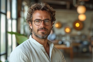 Obraz premium Confident older businessman in modern office happy smiling professional executive standing portrait