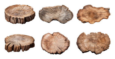 Cuts of an old big tree trunks, isolated on transparent background