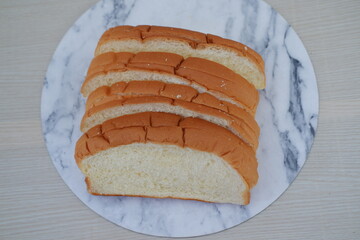 Sliced bread on a marble background