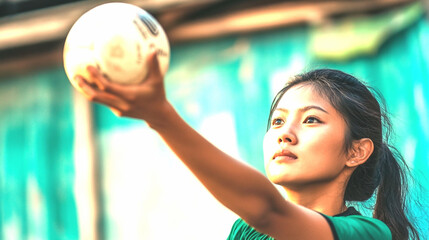 Naklejka premium Dedicated female tennis player training with precision and agility on the court 