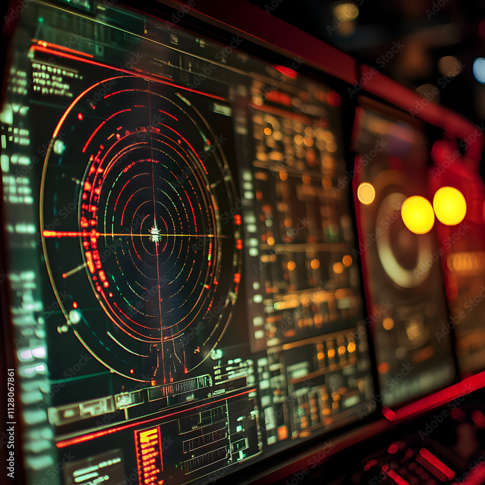 Aufkleber radar screen operation control room image analysis high-tech environment close-up view surveillance 